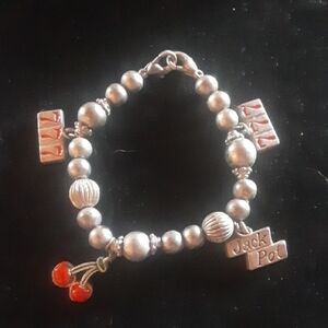 Silver Tone Charm Bracelet with Red Accents